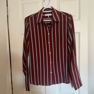 FRAME Silk Red & White Striped Button Down Blouse